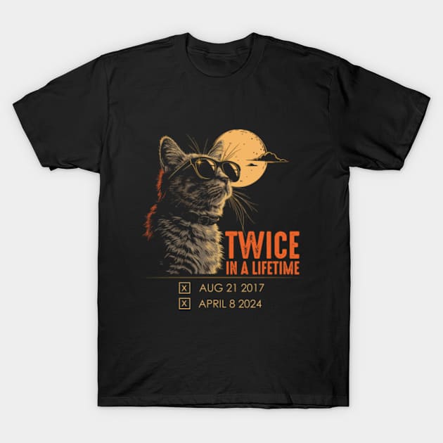 Twice In A Lifetime Total Solar Eclipse 2024 Cat T-Shirt by GreenCraft
